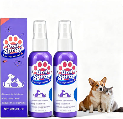 Pet Oral Spray, Teeth Cleaning Spray for Dogs and Cats, Pet Breath Freshener and Teeth Cleaning Sprays, No Brushing, 30Ml Each (2Pcs)